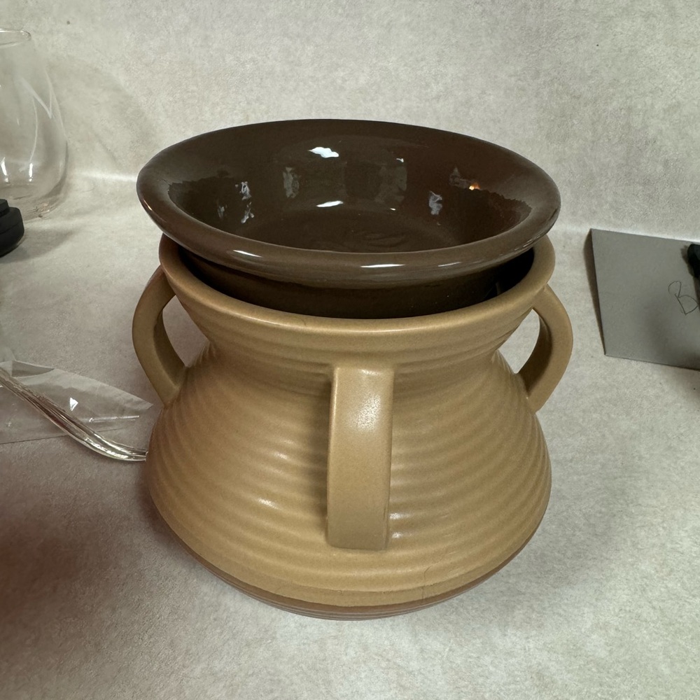 Pink Zebra Brown and Tan Ceramic Warmer